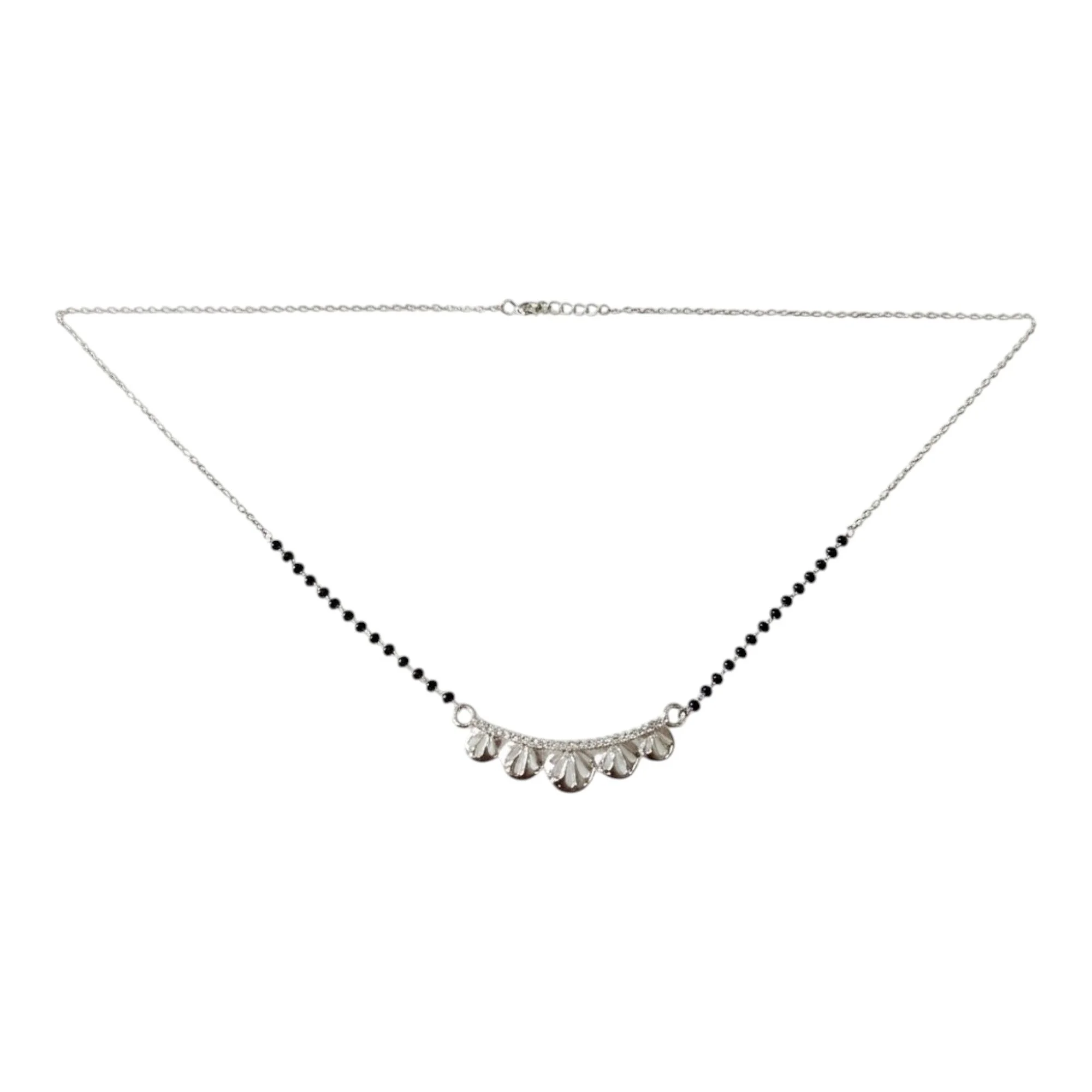 Silver Lotus Petal Crest Mangalsutra Earrings Set - Image 3