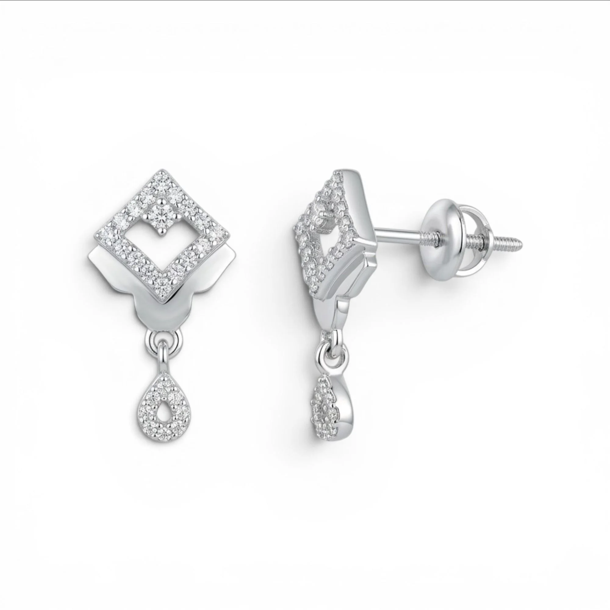 Silver Glistening V-Drop Arc Mangalsutra Earrings Set - Image 4