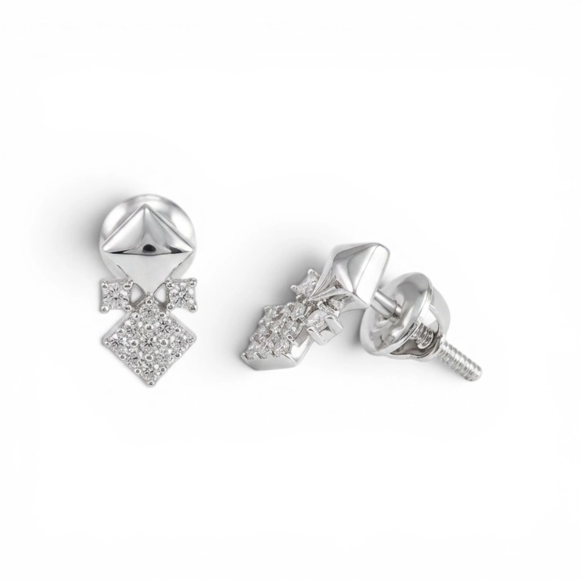 Silver Pyramid Cluster Bar Mangalsutra Earrings Set - Image 4