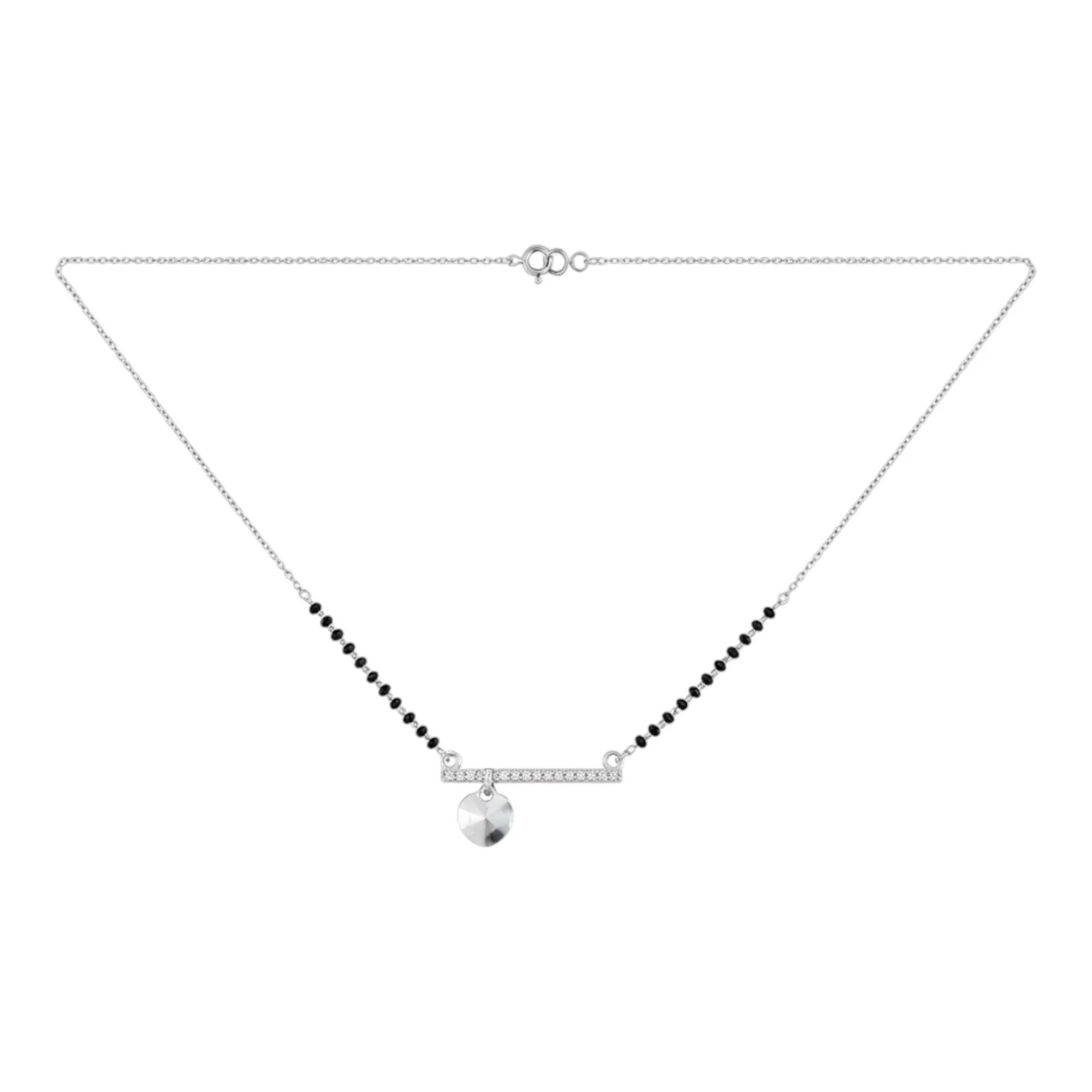 Silver Fluted Charm Bar Mangalsutra Earrings Set - Image 3