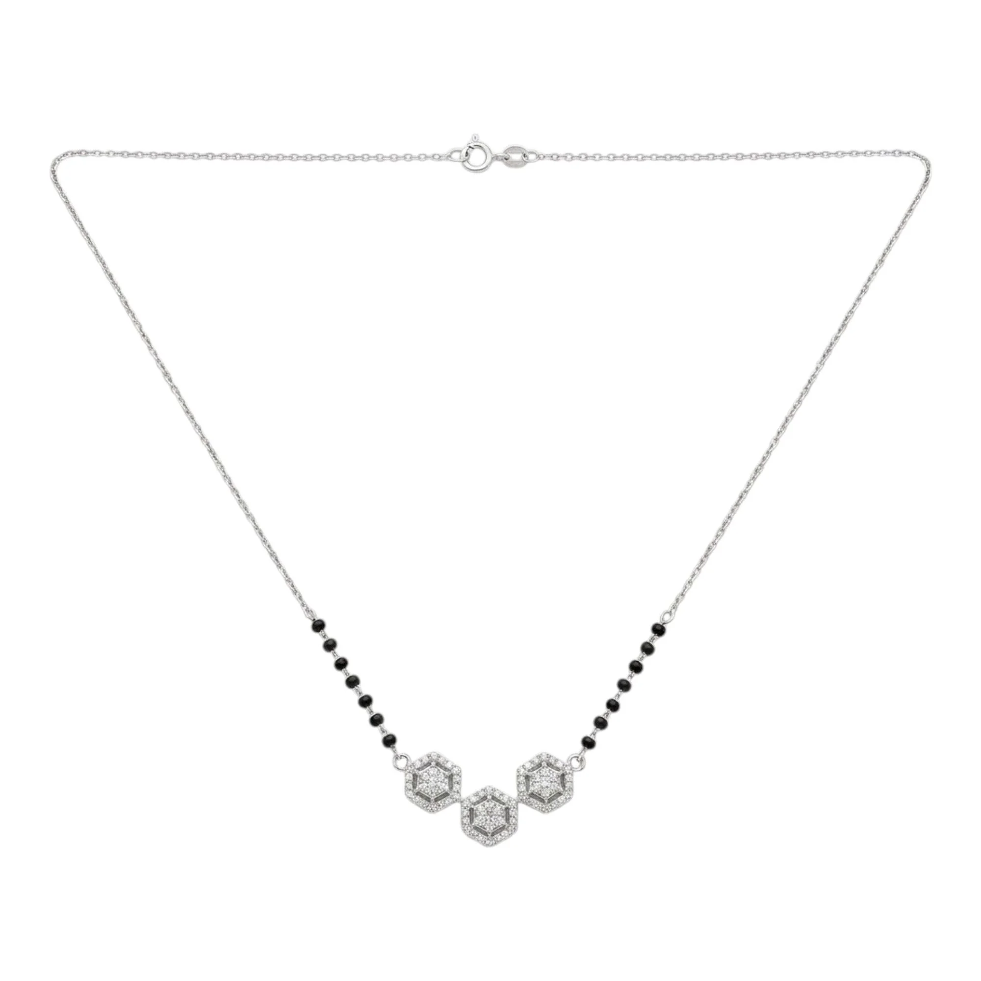Silver Luxe Floral Hexagon Mangalsutra Earrings Set - Image 3