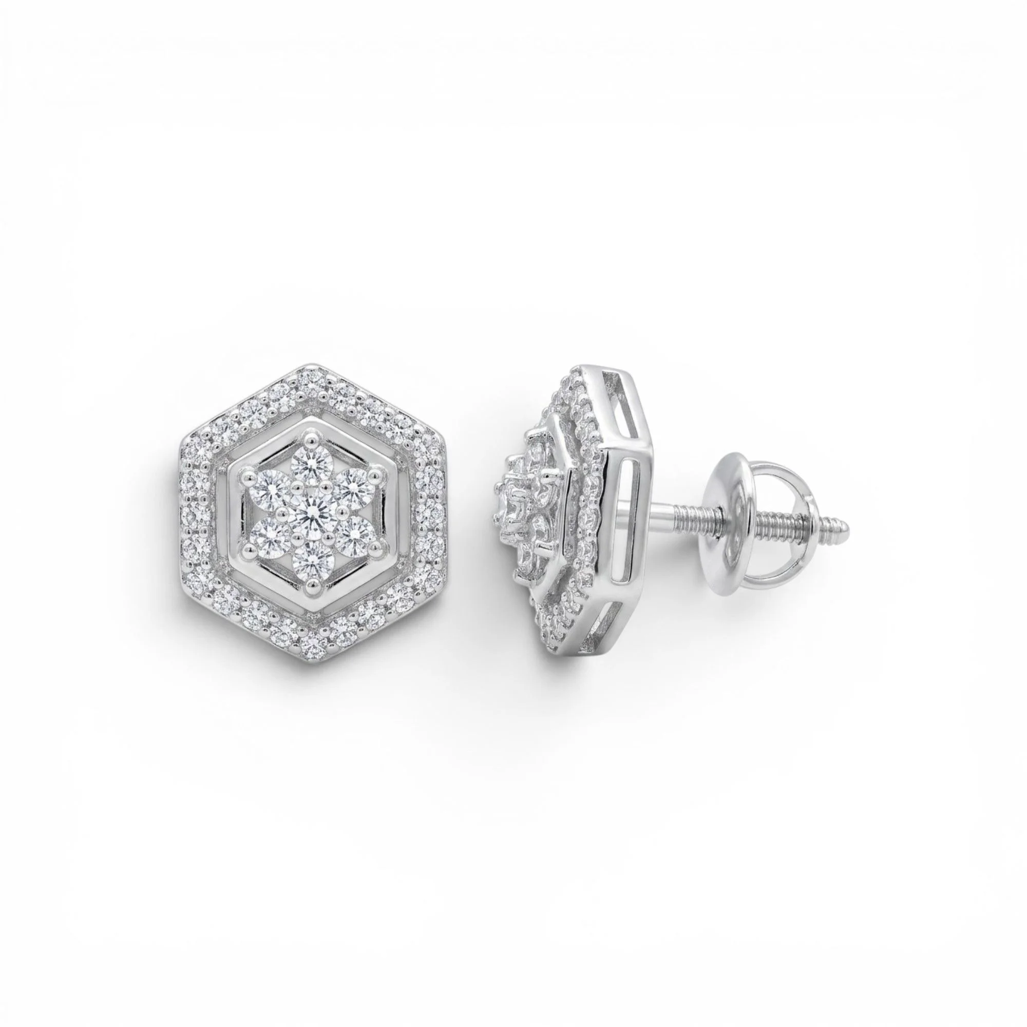 Silver Luxe Floral Hexagon Mangalsutra Earrings Set - Image 4