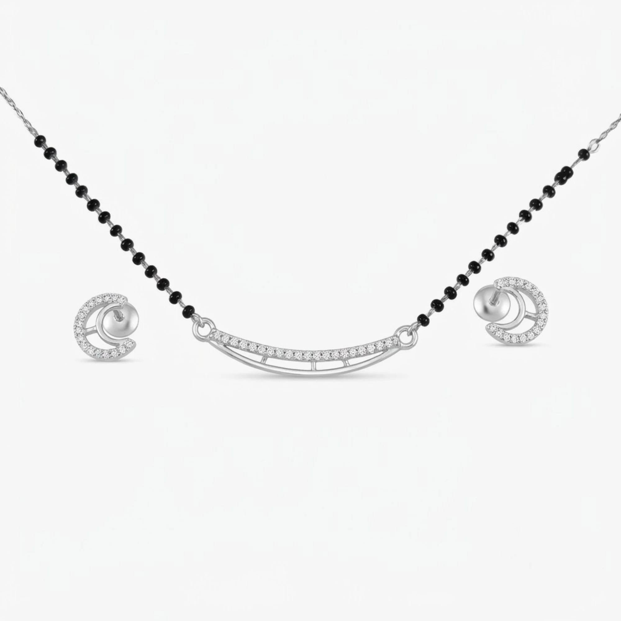 Silver Twin Bridge Arc Mangalsutra Earrings Set