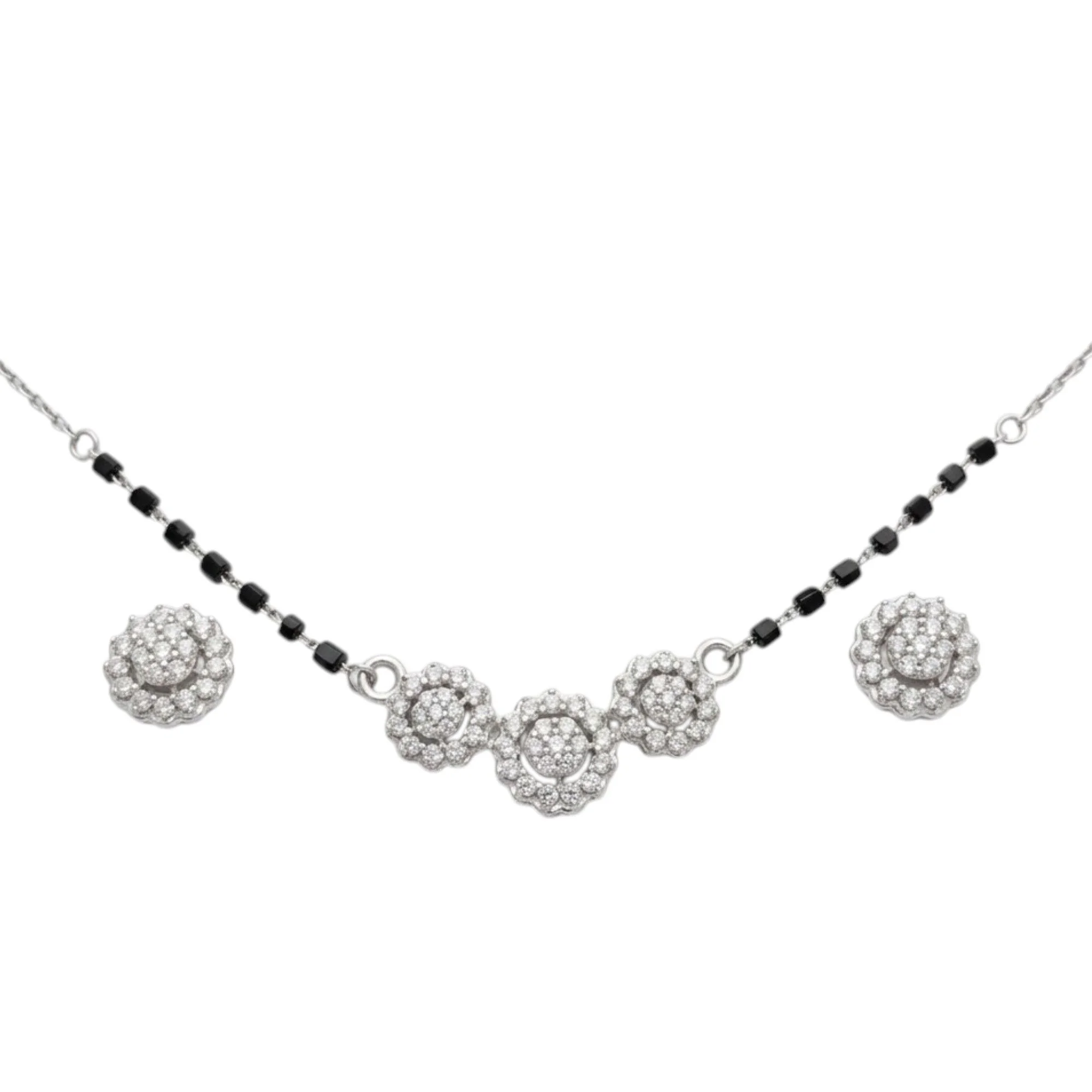 Silver Eternal Bloom Set Mangalsutra Earrings Set