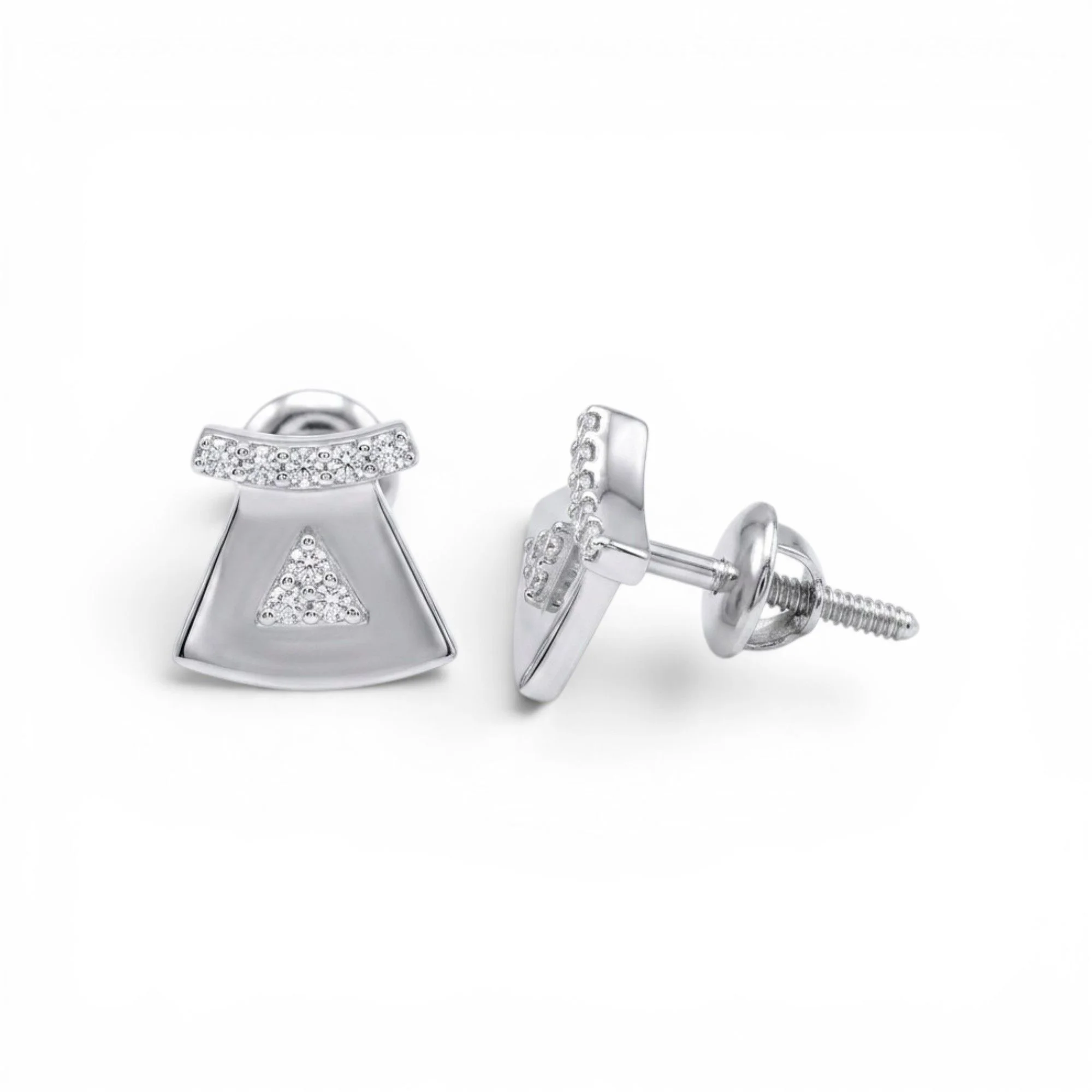 Silver Flared Plate Bar Mangalsutra Earrings Set - Image 4