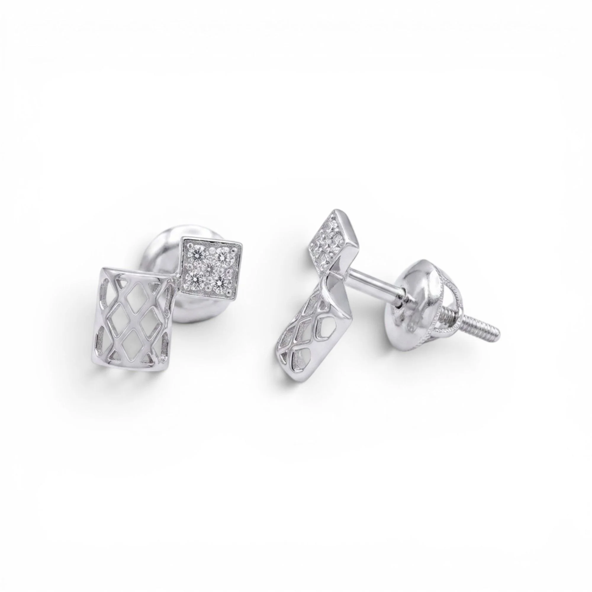 Silver Lattice Block Set Mangalsutra Earrings Set - Image 4