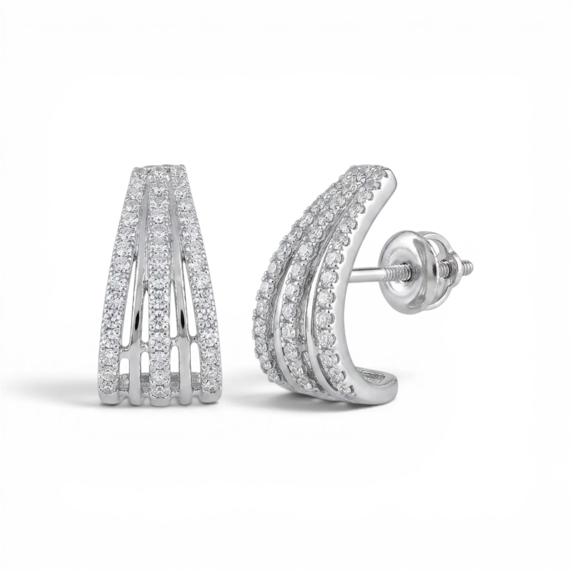 Silver Linear Fan Arch Mangalsutra Earrings Set - Image 4