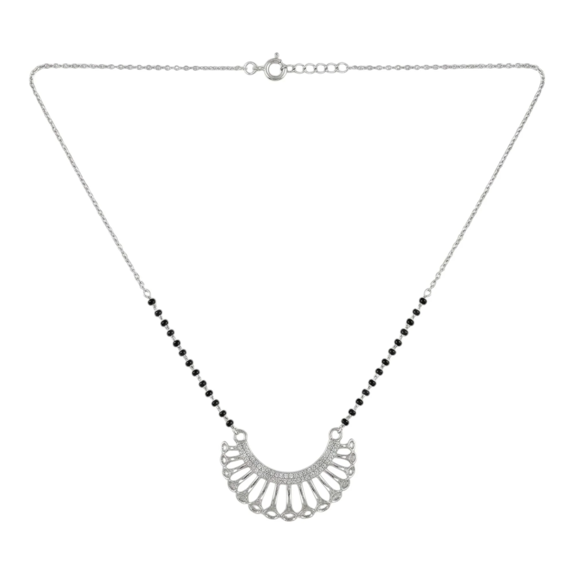 Silver Spindle Drop Arc Mangalsutra Earrings Set - Image 3