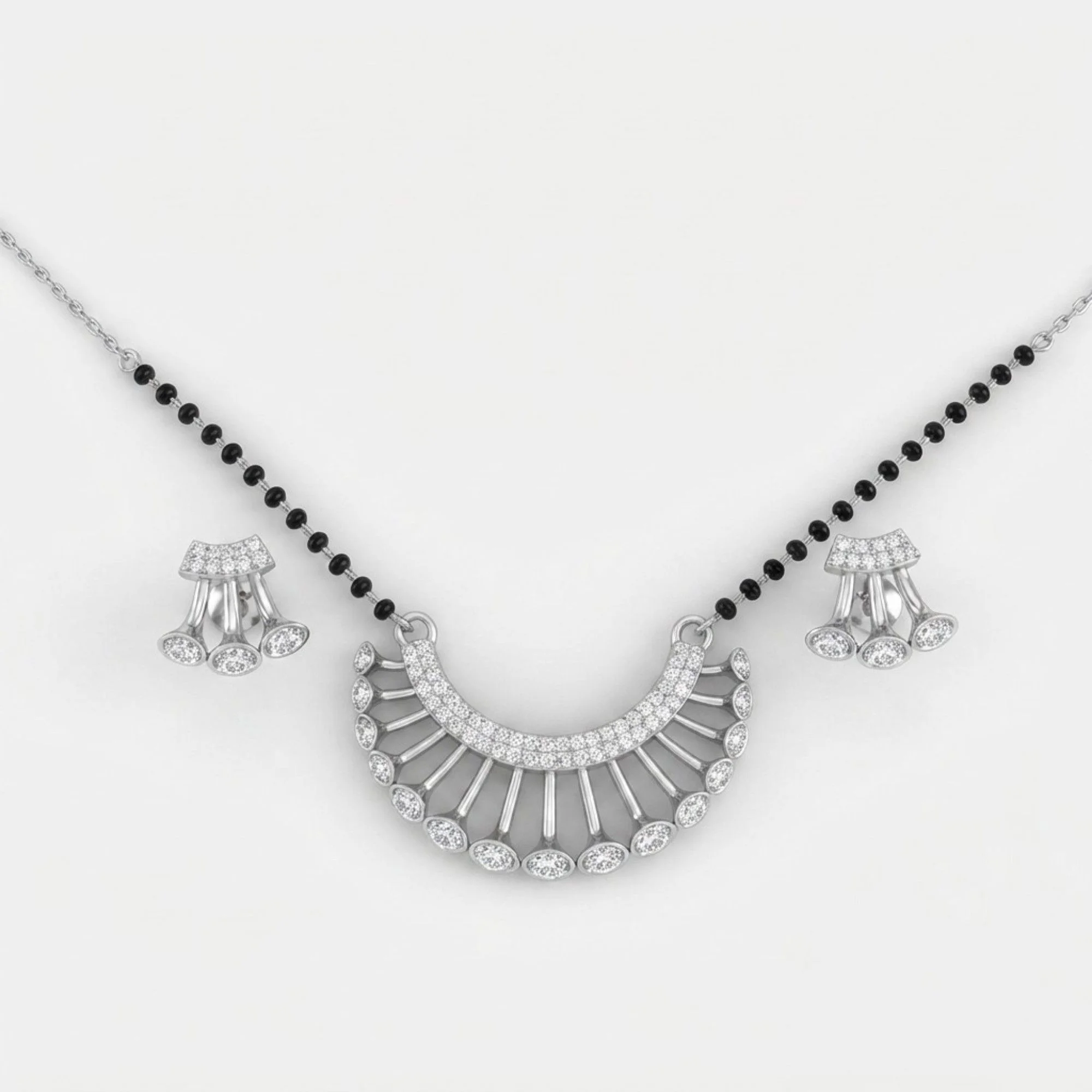 Silver Spindle Drop Arc Mangalsutra Earrings Set