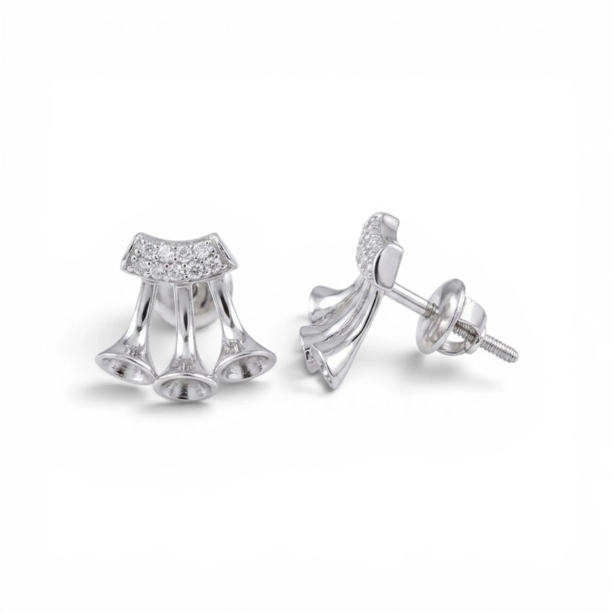 Silver Spindle Drop Arc Mangalsutra Earrings Set - Image 4