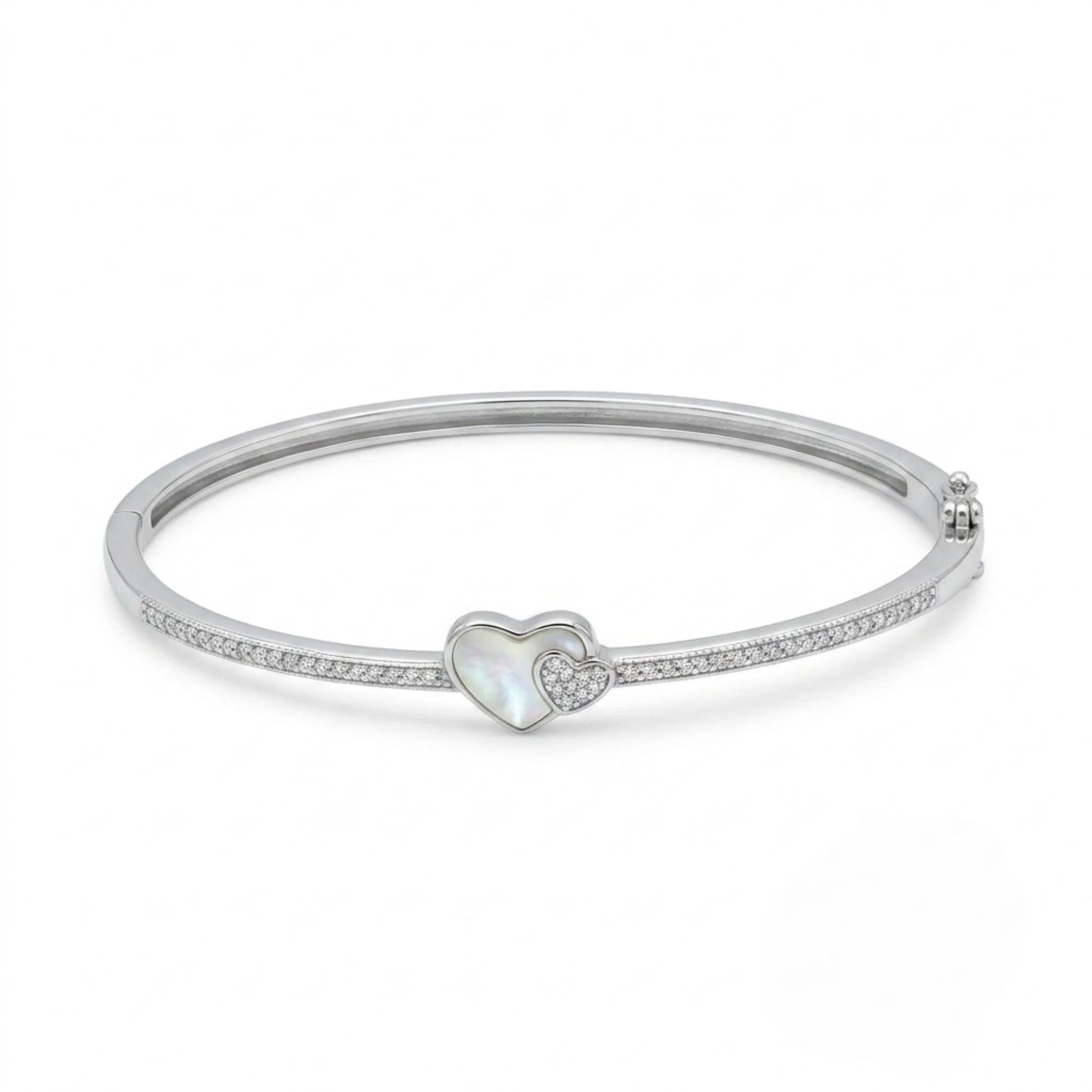 Silver Dual Heart Shell Kada