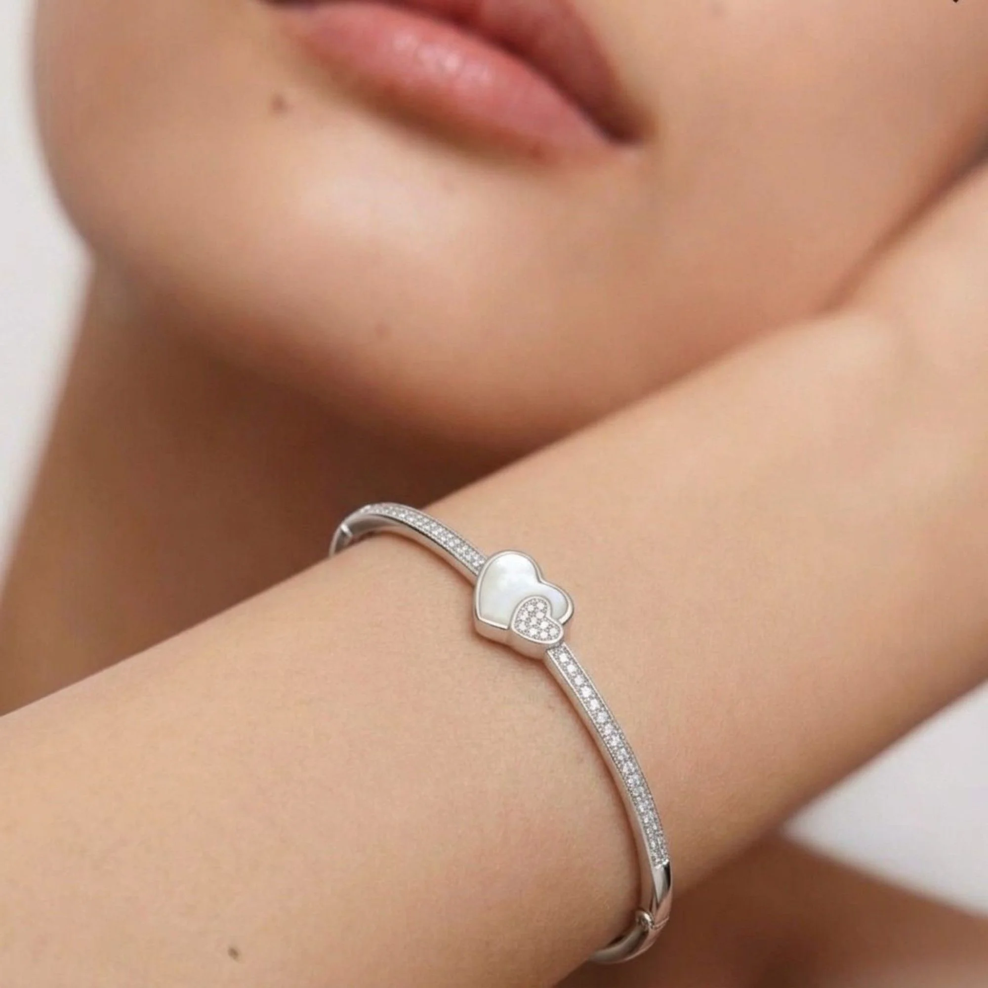 Silver Dual Heart Shell Kada - 2