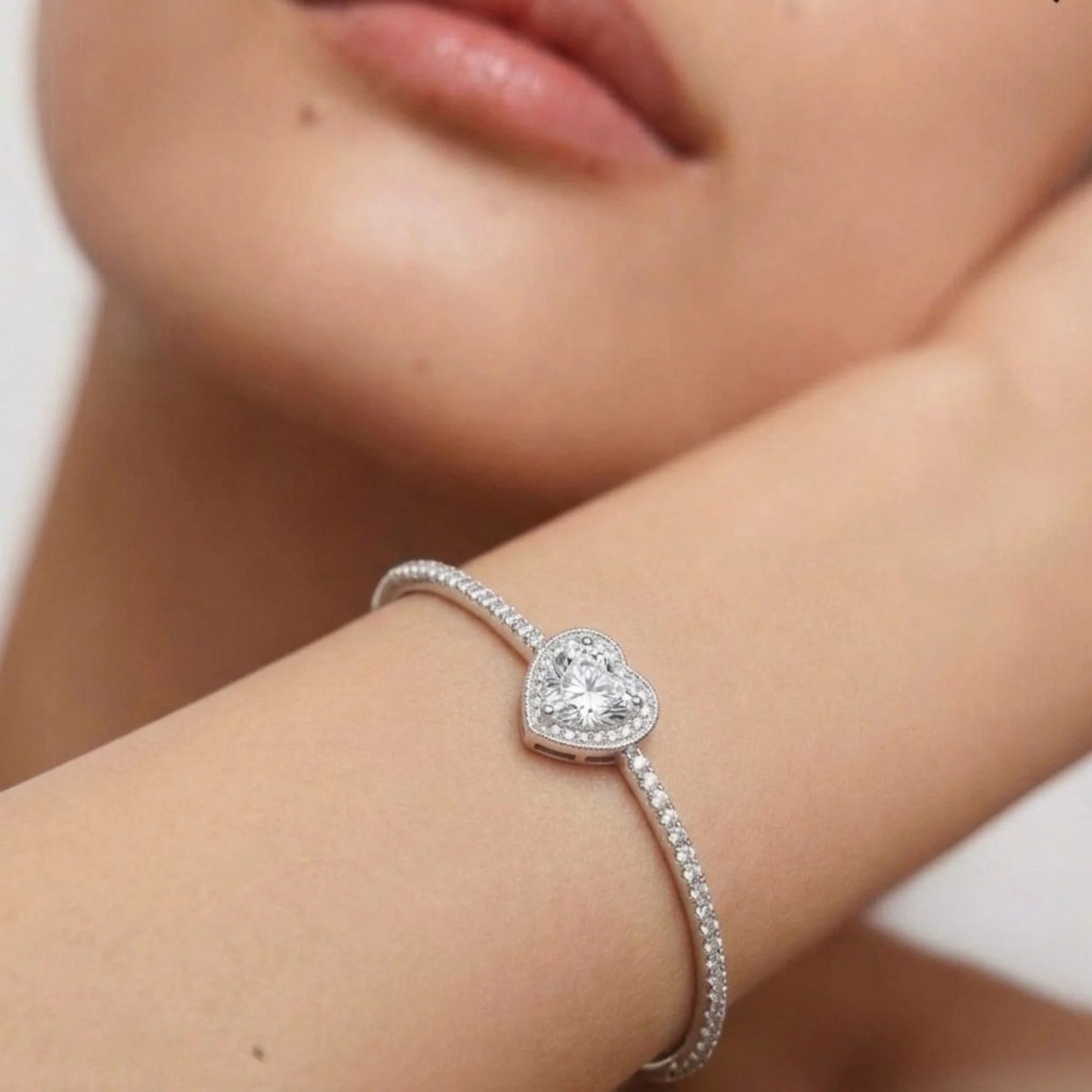 Silver Crystal Heart Kada - 2