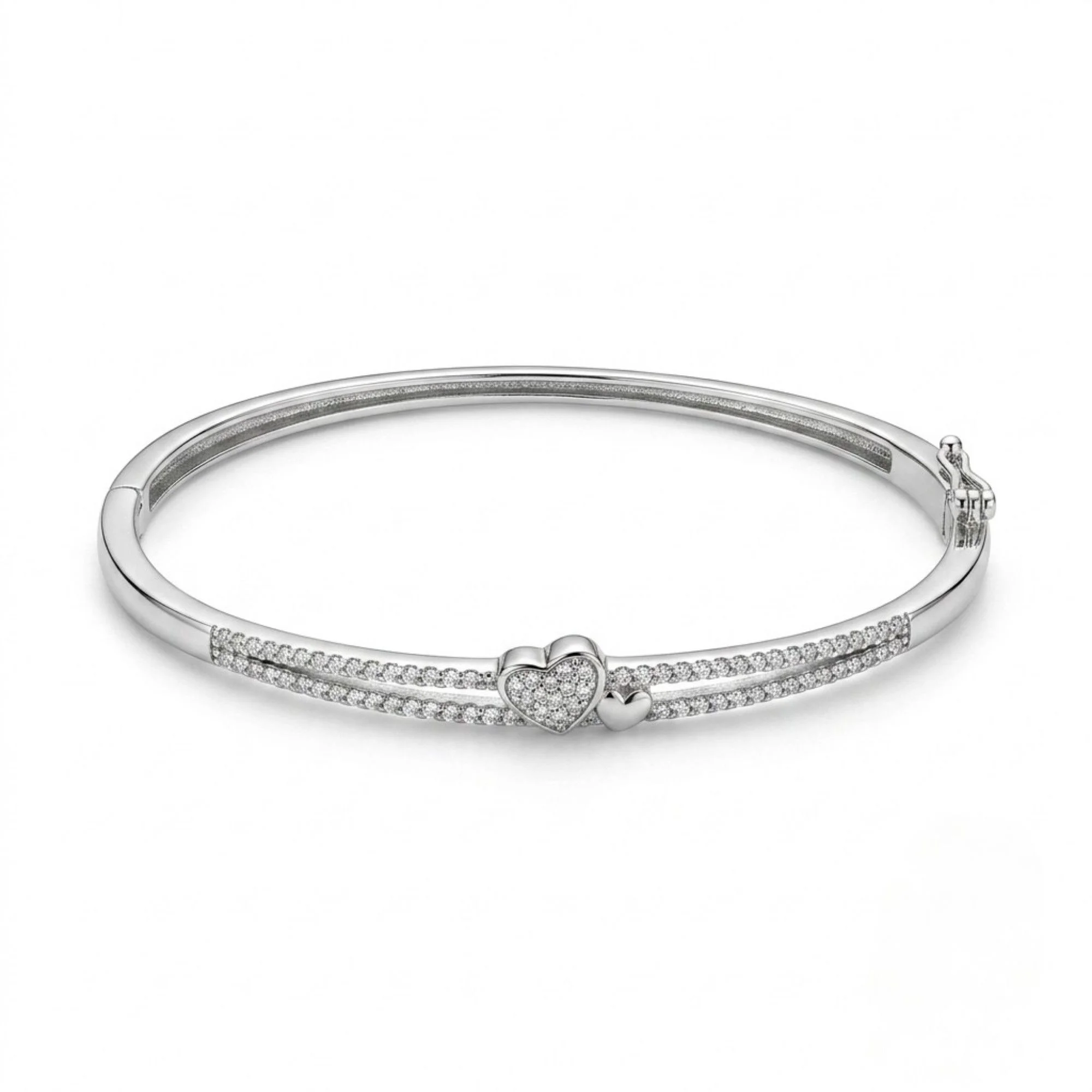 Silver Stacked Heart Kada