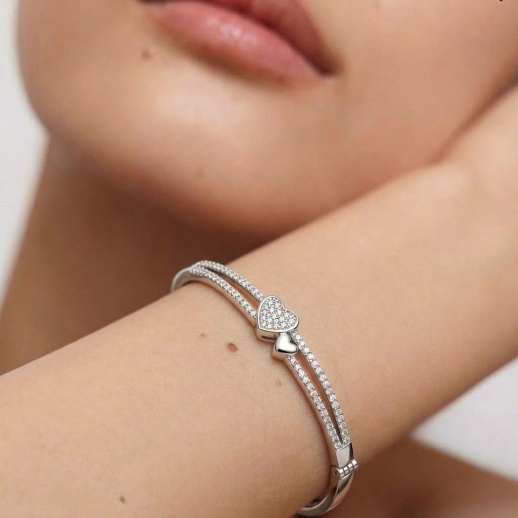 Silver Stacked Heart Kada - 2